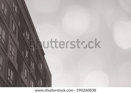 Vintage old style sepia theme, pattern rooms block apartment condominium style on white background with dreamy blurry bokeh light. Feeling strong, sweet family and standing alone. Free copy space.