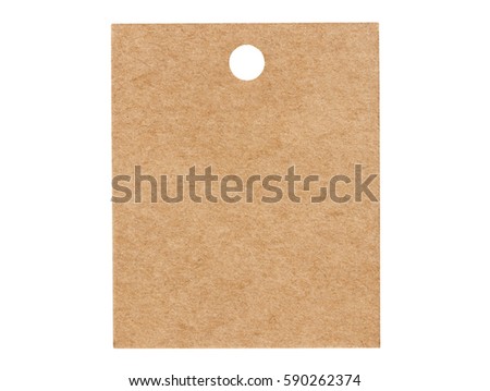 front view of blank brown paper label isolated on white background