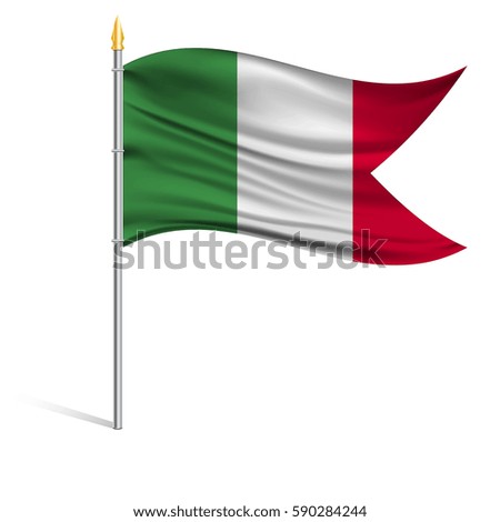 The national flag of Italy on a pole. The wavy fabric. The sign and symbol of the country. Realistic vector.