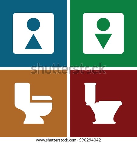 wc icons set. Set of 4 wc filled icons such as toilet, Male WC