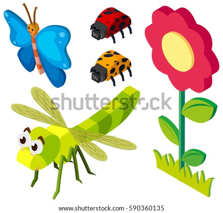 3D design for insects and flower illustration