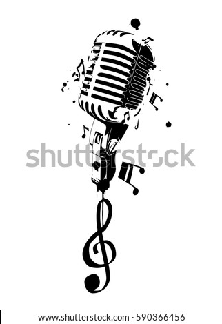 Vintage microphone with notes. Vector illustration.