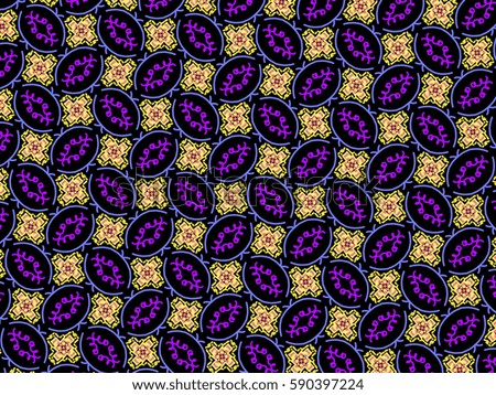 A hand drawing pattern made of yellow and purple on a black background.