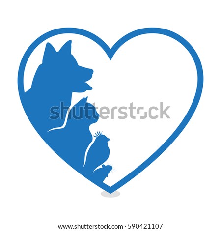 Cat and Dog. Blue Heart