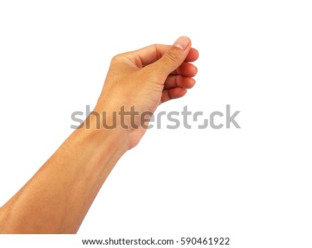 man is show hand hold virtual business card, credit card or blank paper isolated on white background.