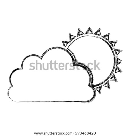 monochrome blurred contour of cloud with sun vector illustration
