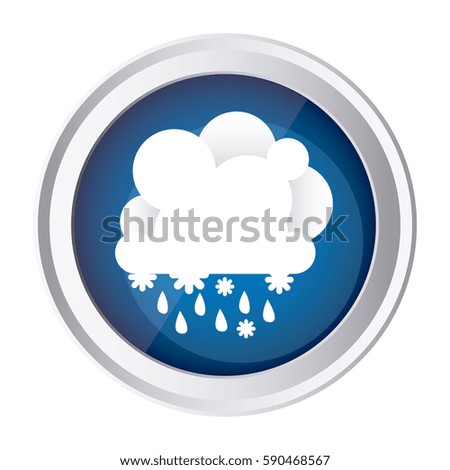 color circular frame and blue background with cumulus of clouds with rain vector illustration