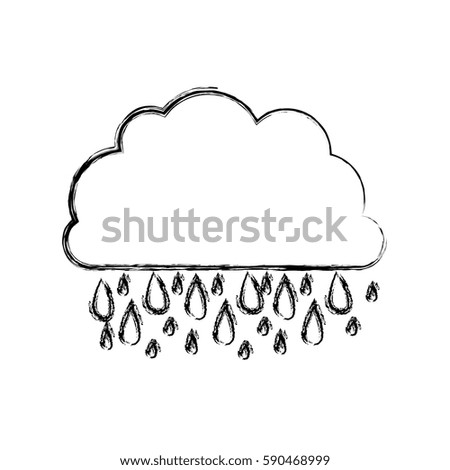 monochrome blurred contour of cloud with rain vector illustration