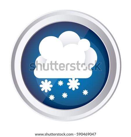 color circular frame and blue background with cumulus of clouds and snow fall vector illustration