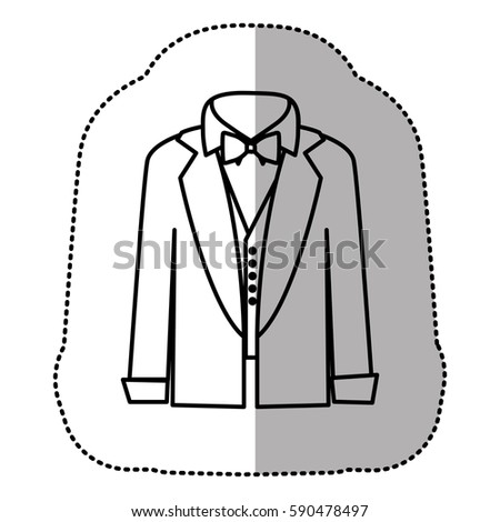contour sticker shirt with bow tie and coat icon, vector illustraction design