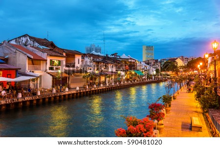 The old town of Malacca and the Malacca river. UNESCO World Heritage Site in Malaysia Royalty-Free Stock Photo #590481020