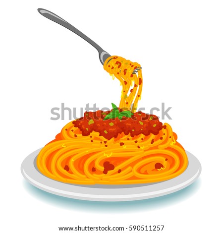 Vector Illustration of Spaghetti with Fork on Plate Royalty-Free Stock Photo #590511257
