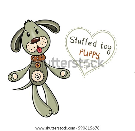 Stuffed toy - little dog. Cartoon pet puppy, vector