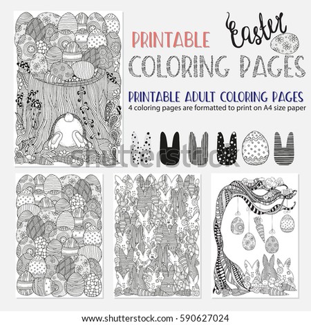 Set of ester coloring book pages for adult and children. A4 size. Vector.