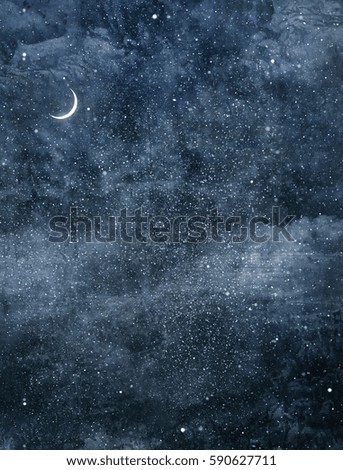 Night sky with moon. Watercolor