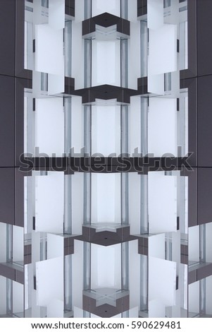 Transparent glass block wall with matte / semitransparent elements. Reworked close-up photo. Abstract minimalist background on the subject of modern architecture, technology or science