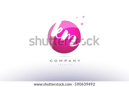 km k m  sphere pink 3d alphabet company letter combination logo hand writting written design vector icon template 