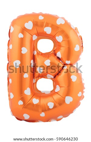 Orange color letter B made of inflatable balloon isolated on white background
