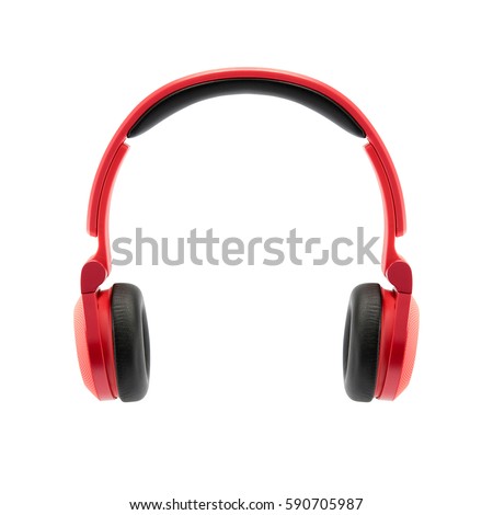 red headphone on white background, isolated Royalty-Free Stock Photo #590705987