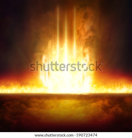 Abstract religious background - entrance to hell, end of world, judgment day comes, burning doorway to hell