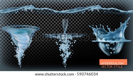 Water splash with transparency. Hyperrealism vector set