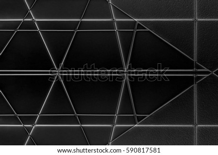Reworked black and white photo of suspended ceiling. Modern architecture detail. Interior decoration. Abstract science or technology background with geometric structure