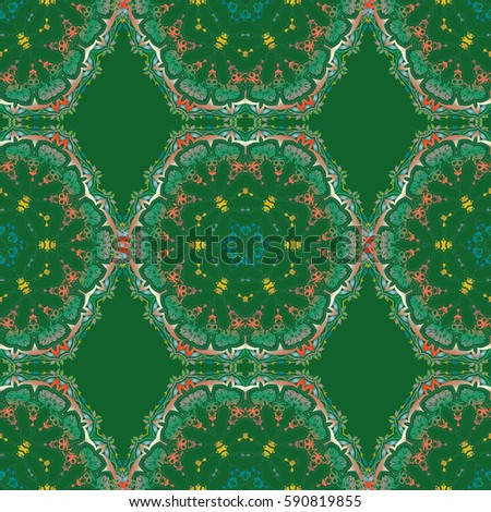 Floral ornament in green and blue colors. Seamless background. Colored patterns antique.