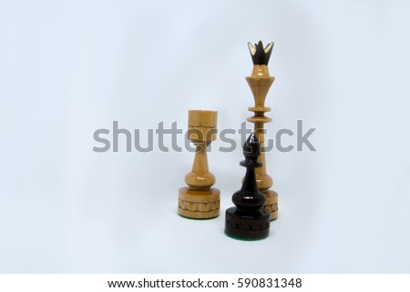 Chess figure, pedon, queen and tower   isolated on white background