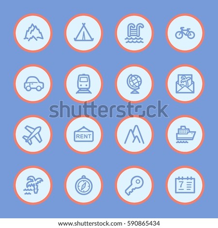 Travel web icons.  Vacation and transport, booking and delivery symbol, vector signs