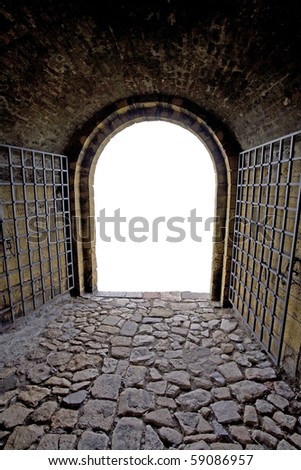 Brick tunnel with gate. Isolated exit.