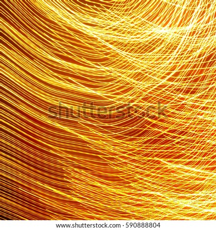 Night line background. Gold abstract lines light. Orange line background.
