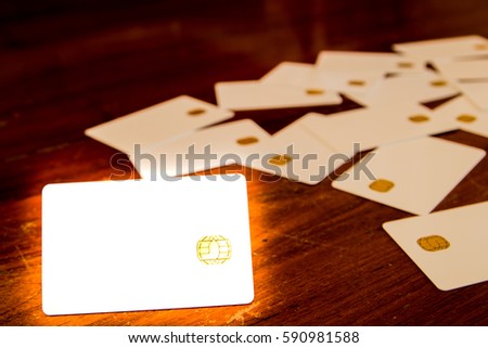 new blank of chip cards on wooden table