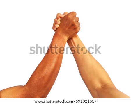 men show hand for arm-wrestle isolated on white background.