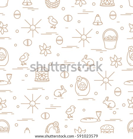 Cute seamless pattern with different symbols for Easter. Design for banner, poster or print.