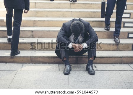 Failure businessman unemployed jobless recession crisis stress and lose job. Despair Failure bankruptcy businesspeople stressful in middle-aged depressed failed situation. Despair low economic crisis Royalty-Free Stock Photo #591044579
