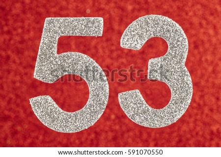 Number fifty-three silver color over a red background. Anniversary. Horizontal