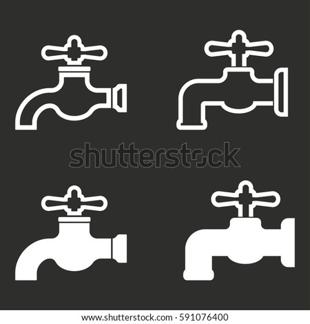 Faucet vector icons set. White illustration isolated for graphic and web design.