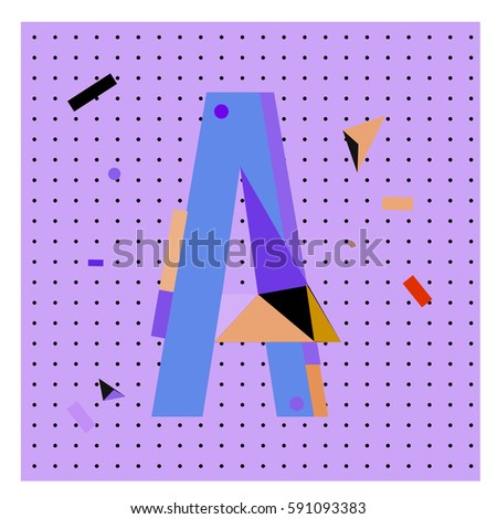 Vector Letter A Memphis style geometrical color outline latin font. Graphical decorative type