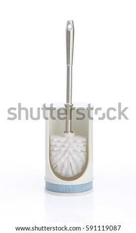 Close-up of a new clean brush for cleaning the toilet on white background.