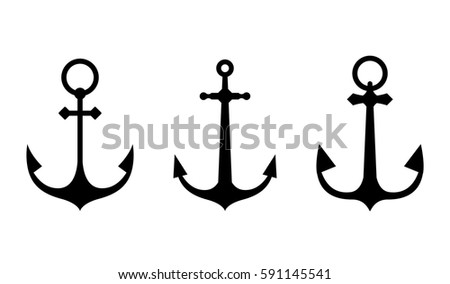 Anchor icons. A set of silhouettes of anchors isolated on white background.