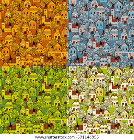 Seamless vector pattern with 4 seasons in the city