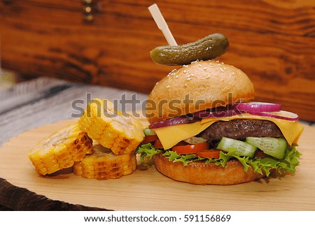 Burger, hamburger and corn