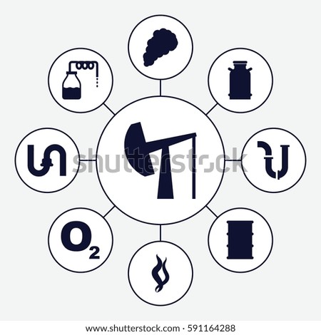 gas icons set. Set of 9 gas filled icons such as canister, pipe, barrel, smoke, oil derrick