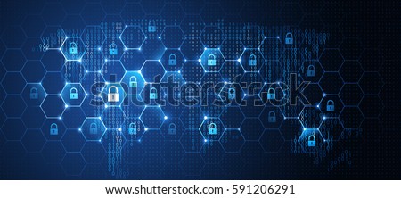 Global network security, World map. Vector illustration Royalty-Free Stock Photo #591206291