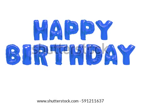 Word happy birthday in english alphabet from dark blue balloons on a white background. holidays and education.