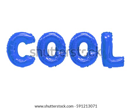 Word cool in english alphabet from dark blue balloons on a white background. holidays and education.