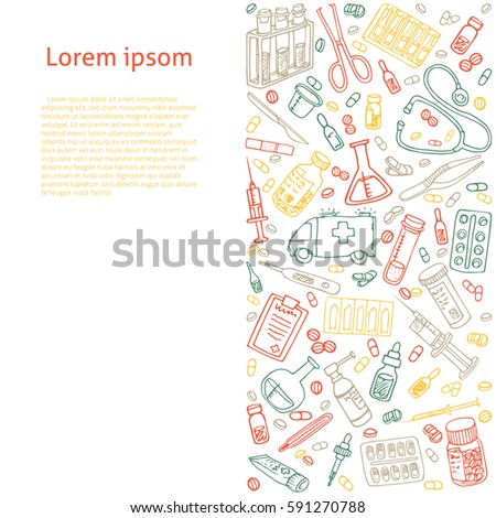 healthcare doodles vector template for your text