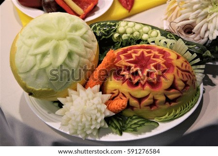 Fruit and vegetables decoration. Chef cooking