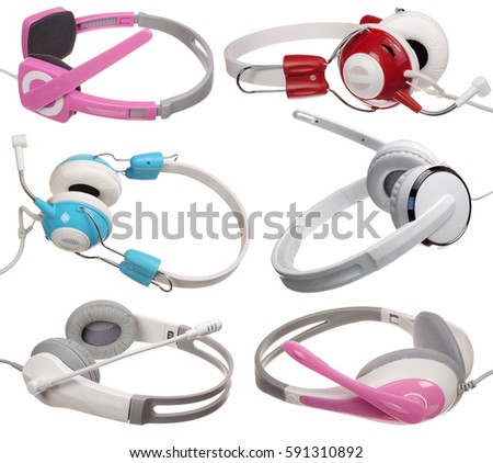 Set of stereo headphones, isolated on white background