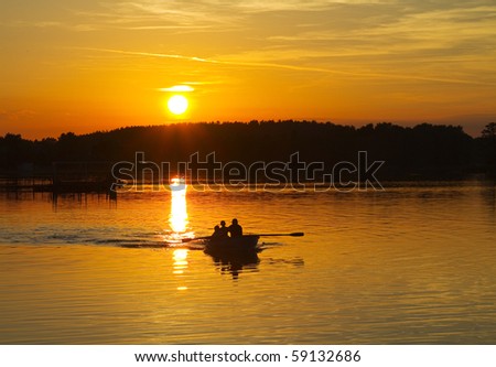 sunset on the lake,  boat